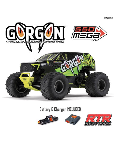 Arrma GORGON 4X2 MEGA 550 Brushed 1/10 Monster Truck RTR (Yellow) w/SLT2 2.4GHz Radio, Battery & Charger - ARA3230ST1